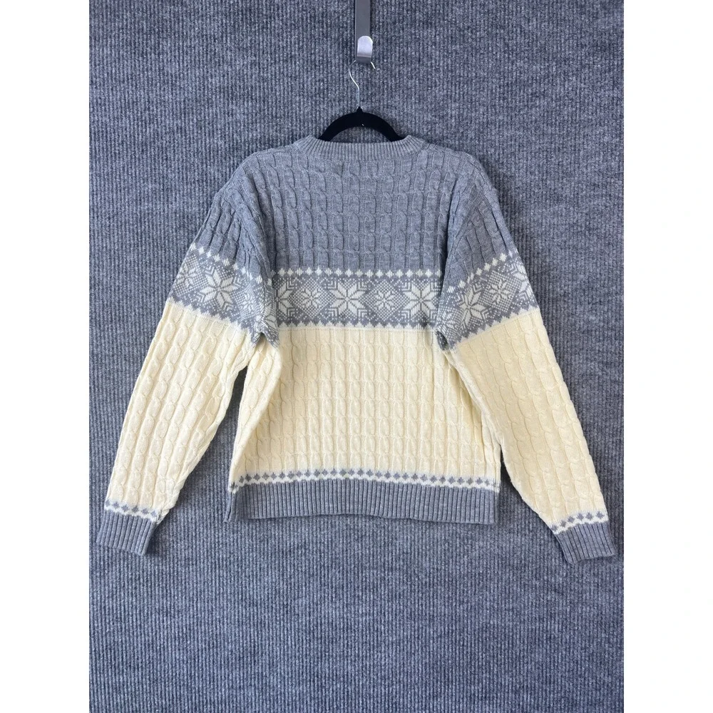 Nordic Cable Knit Snowflake Ski Sweater Gray XL Fisherman Steep Slopes